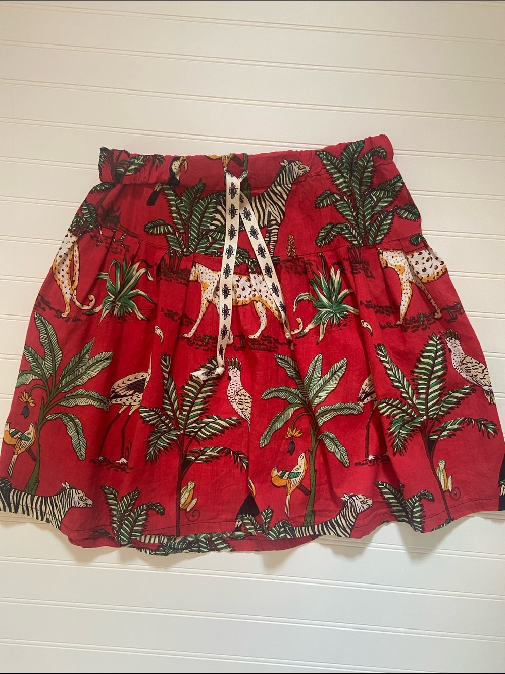Bee Human Mini Skirt‎ M/L Red Bohemian Jungle Print Tiered Cotton Handmade